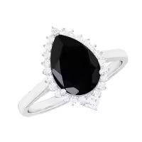 TOUPOP Sterling Silver Onyx Moissanite Women's Wedding Engagement Ring-style_name:F Black Onyx Moissanite Ring