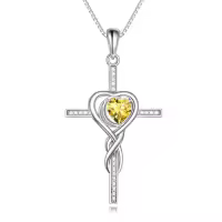 TOUPOP Sterling Silver Birthstone Cross Necklace Heart Infinity Jewelry Gifts-color_name:11-November-Citrine