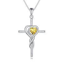 wholesale TOUPOP Birthstone Cross Necklace 925 Sterling Silver Heart Cross Necklace Love Infinity Jewelry Birthday Christmas Gifts For Women Her Girlfriend Wife -color_name:11-November-Citrine