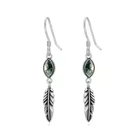 TOUPOP 925 Sterling Silver Stone Western Boho Feather Drop Dangle Earrings-color_name:Moss Agate