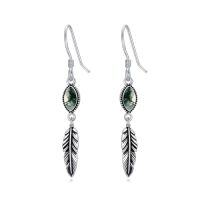 wholesale Feather Earrings For Women 925 Sterling Silver Western Boho Drop Dangle Earrings Vintage Feather Jewelry Gifts -color_name:Moss Agate