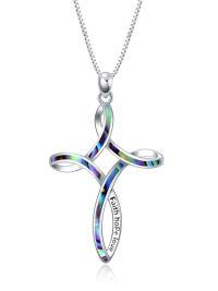 wholesale TOUPOP Opal Cross Necklace For Women, 925 Sterling Silver Cross Pendant Necklaces Celtic Knot Blue White Opal Jewelry Confirmation Gifts For Women Her Wife Mom Daughter Birthday Christmas Gift -color_name:Abalone Cross