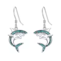 TOUPOP Sterling Silver Turquoise Ocean Animal Dangle Drop Earrings-style_name:Shark
