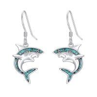 wholesale Ocean Earrings 925 Sterling Silver Turquoise Sea Animal Dangle Drop Earrings Beach Themed Jewelry Gifts For Women -style_name:Shark