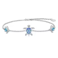 TOUPOP Sterling Silver Opal Butterfly Bracelet Anklet Jewelry Gifts-style_name:3-Sea Turtle
