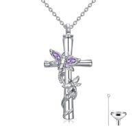 wholesale Dragonfly Cross Urn Necklaces For Ashes Women White Gold Plated S925 Sterling Silver Funnel Filler Memorial Cremation Jewelry With Birthstone Sympathy Christmas Jewelry Gifts For Women Loss Of Loved One -color_name:Dragonfly Cross Urn-Jnu