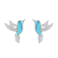 TOUPOP Sterling Silver Moonstone Yoga Lotus Tree Of Life Sea Turtle Butterfly Celtic Knot Elephant Stud Earrings-style_name:10-Turquoise Hummingbird