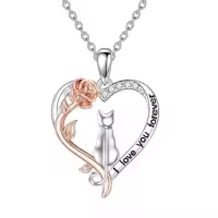 TOUPOP Sterling Silver Cute Animal Necklace Women's Jewelry Birthday Christmas Gift-style_name:Style 1-Cat