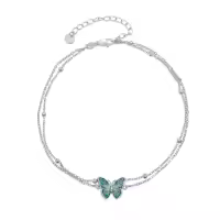 TOUPOP 925 Sterling Silver Sea Turtles Elephant Wave Cross Anklet-style_name:6-Butterfly