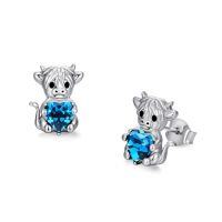 wholesale TOUPOP Giraffe/highland Cow/sloth/panda/elephant/cat/dachshund/owl/bat Crystal Stud Earrings 925 Sterling Silver Animals Earrings For Women Anniversary Birthday Halloween Christmas Gifts For Her -style_name:Highland Cow