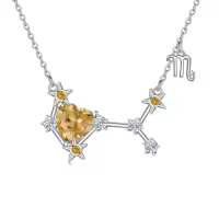 TOUPOP Sterling Silver Stone Astrology Zodiac Constellation Necklace-style_name:11_Scorpio(10.24-11.22)_Topaz