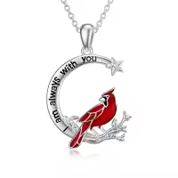 TOUPOP Sterling Silver Red Cardinal Pendant Necklace Memorial Jewelry-style_name:1-Moon Cardinal