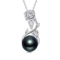 wholesale Rose Black Pearl Necklace Sterling Silver Black Pearl Rose Initial A To Z Letter Pendant Necklace Anniversary Jewelry Christmas Valentine Birthday Gifts For Women Wife Her Mom -style_name:Rose Letter V