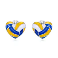 TOUPOP 925 Sterling Silver Sports Stud Earrings Tennis Baseball Volleyball Soccer Basketball Football Softball Hockey Gifts-style_name:03-Volleyball