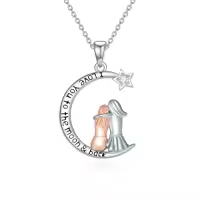 TOUPOP Sterling Silver Heart/Moon Pendant Always My Sister Forever My Friend-style_name:Moon