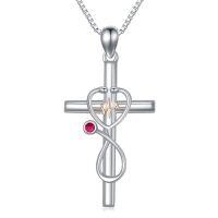 wholesale Gifts For Nurse 925 Sterling Silver Stethoscope Cross Necklace Nurses Birthstone Jewelry Nursing Themed Medicine Nurses Day Christmas Gifts Doctor Medical Student Rn -color_name:07-July-Ruby