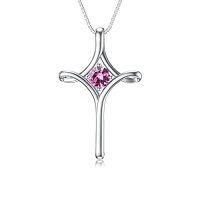 wholesale TOUPOP Cross Necklace For Women 925 Sterling Silver Birthstone Cross Pendant Fine Jewelry Anniversary Birthday Christmas Gifts For Her Mom Wife Girlfriend -color_name:10-Pink Tourmaline-October