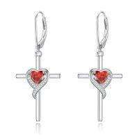 wholesale TOUPOP Birthstone Cross Earrings 925 Sterling Silver Heart Cross Drop Dangle Earrings Fine Jewelry Birthday Christmas Gifts For Women Her -color_name:07-Ruby-Jul.