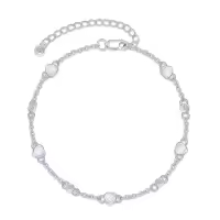 TOUPOP 925 Sterling Silver Natural Stone Ankle Bracelet-color_name:Z-Heart Opal,size_name:Bracelet 7"-9"