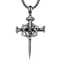 TOUPOP 925 Sterling Silver Cross Pendant Necklace For Men Gifts-style_name:B02 Nail Cross Black
