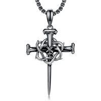 wholesale Cross Necklace 925 Sterling Silver Cross Pendant Christmas Fathers Day Birthday Gifts For Men Gifts For Father Gifts For Dad Brother Husband Son -style_name:B02 Nail Cross Black