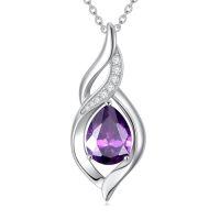 wholesale Birthstone Necklace For Women Infinity Necklaces 925 Sterling Silver Teardrop Love Birthday Jewelry Christmas Gifts For Women Mom Wife Girlfriend -color_name:02-February-Amethyst
