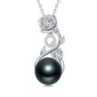 wholesale Rose Black Pearl Necklace Sterling Silver Black Pearl Rose Initial A To Z Letter Pendant Necklace Anniversary Jewelry Christmas Valentine Birthday Gifts For Women Wife Her Mom -style_name:Rose Letter Q