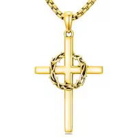 TOUPOP 925 Sterling Silver Crown Of Thorns Cross Necklace Pendant Religious Jewelry-style_name:2-Crown of Thorns Cross Necklace-Gold