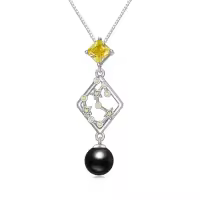 TOUPOP Sterling Silver Black Freshwater Pearl Constellation Necklace-style_name:Sagittarius (11.22 - 12.21) with Turquoise December Birthstone