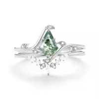 TOUPOP Sterling Silver Moissanite Moss Agate Wedding Ring Set For Women-style_name:B Moss Agate Moissanite Ring