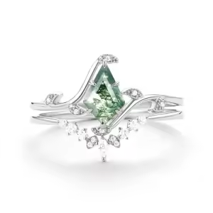 B Moss Agate Moissanite Ring