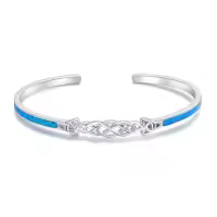 TOUPOP Sterling Silver Opal Cuff Bangle Bracelet For Women-style_name:8-Celtic Blue Opal Bracelet