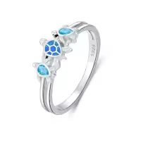 TOUPOP Sterling Silver Blue Opal Sea Turtle Ring Women Ocean Jewelry Gift-style_name:2-Sea Turtle #8