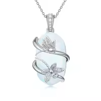 TOUPOP Sterling Silver Opal Necklace, Animal Pendant Gift for Women-style_name:2 Dragonfly