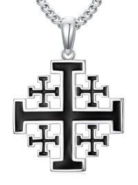 wholesale Jerusalem Cross Necklace For Men 925 Sterling Silver Silver Cross Pendant Faith Jewelry Protection Necklace Gift For Father Dad Son -style_name:Black