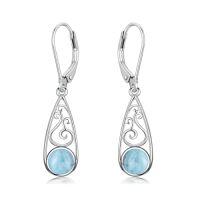 wholesale Teardrop Earrings For Women Celtic Filigree Drop Earrings Sterling Silver Leverback Earrings Jewelry Christmas Gifts For Women Her -style_name:Larimar