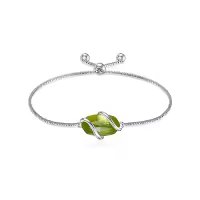 TOUPOP 925 Sterling Silver Gemstone Link Bracelet Adjustable Fine Jewelry-color_name:A-Peridot-August