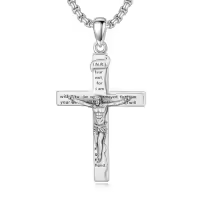 TOUPOP 925 Sterling Silver Cross Pendant Necklace For Men Gifts-style_name:B05 Jesus Cross II