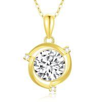 TOUPOP 14K Gold Moissanite Necklace, Solitaire Pendant, 18"-style_name:A-Moissanite