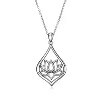 TOUPOP Sterling Silver Necklaces Tulips Sunflower Rose Lotus Daisy Hummingbird Red Cardinal Owl Jewelry Gifts-style_name:06-Lotus