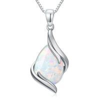 wholesale Teardrop Necklace For Women 925 Sterling Silver Gemstone Pendant Necklace Fine Jewelry Birthday Christmas Gifts For Women Her -color_name:Opal