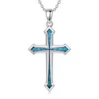 TOUPOP Sterling Silver & Stone Celtic Cross Necklace for Women Men-style_name:Turquoise Cross