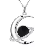 TOUPOP Sterling Silver Gemstone Moon Planet Necklace Space Jewelry Gift-style_name:Black Onyx