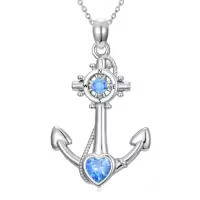 TOUPOP Sterling Silver Dolphin Mermaid Turtle Starfish Anchor Ocean Pendant Necklace-style_name:Compass