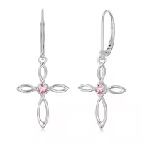 TOUPOP Sterling Silver Birthstone Infinity Cross Dangle Earrings For Women-style_name:10-October