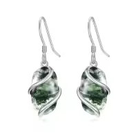 TOUPOP 925 Sterling Silver Gemstone Dainty Drop Earrings-color_name:Dangle-Moss Agate
