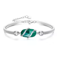TOUPOP 925 Sterling Silver Gemstone Bracelet Bangle for Women-color_name:A-Emeral