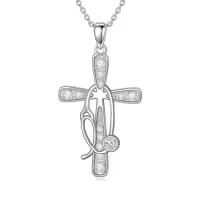 TOUPOP Sterling Silver Birthstone Cross Stethoscope Nursing Necklace Pendant-style_name:4-Apri-Diamond