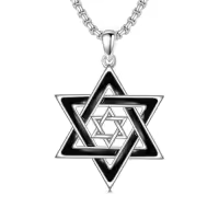 TOUPOP Sterling Silver & Cubic Zirconia Star Of David Necklace With Cross-style_name:Black Double Star of David