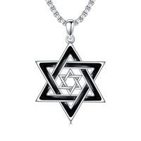 wholesale Star Of David Necklace S925 Star Of David Necklace With Cross Jewish Jewelry Gifts For Christmas Birthday -style_name:Black Double Star of David